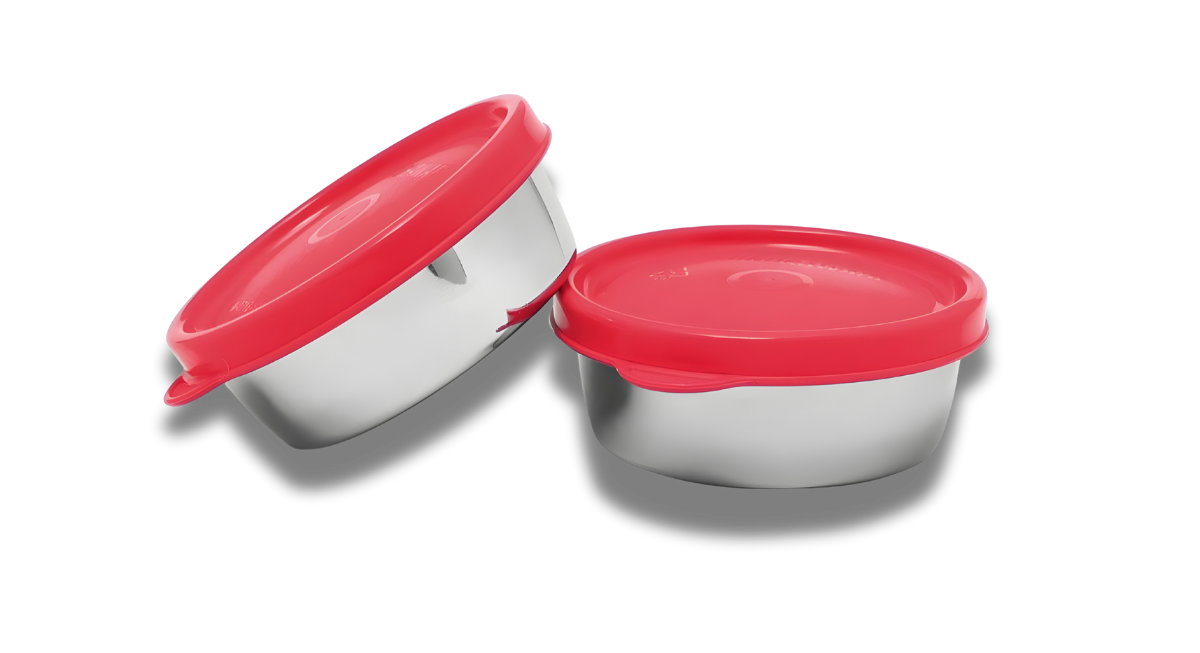 Signoraware Stainless Steel Mini Mate Container with Silicon Leakproof Airtight Lid, 60 ml Each, Set of 2 X 2 Sets (4 Pcs)