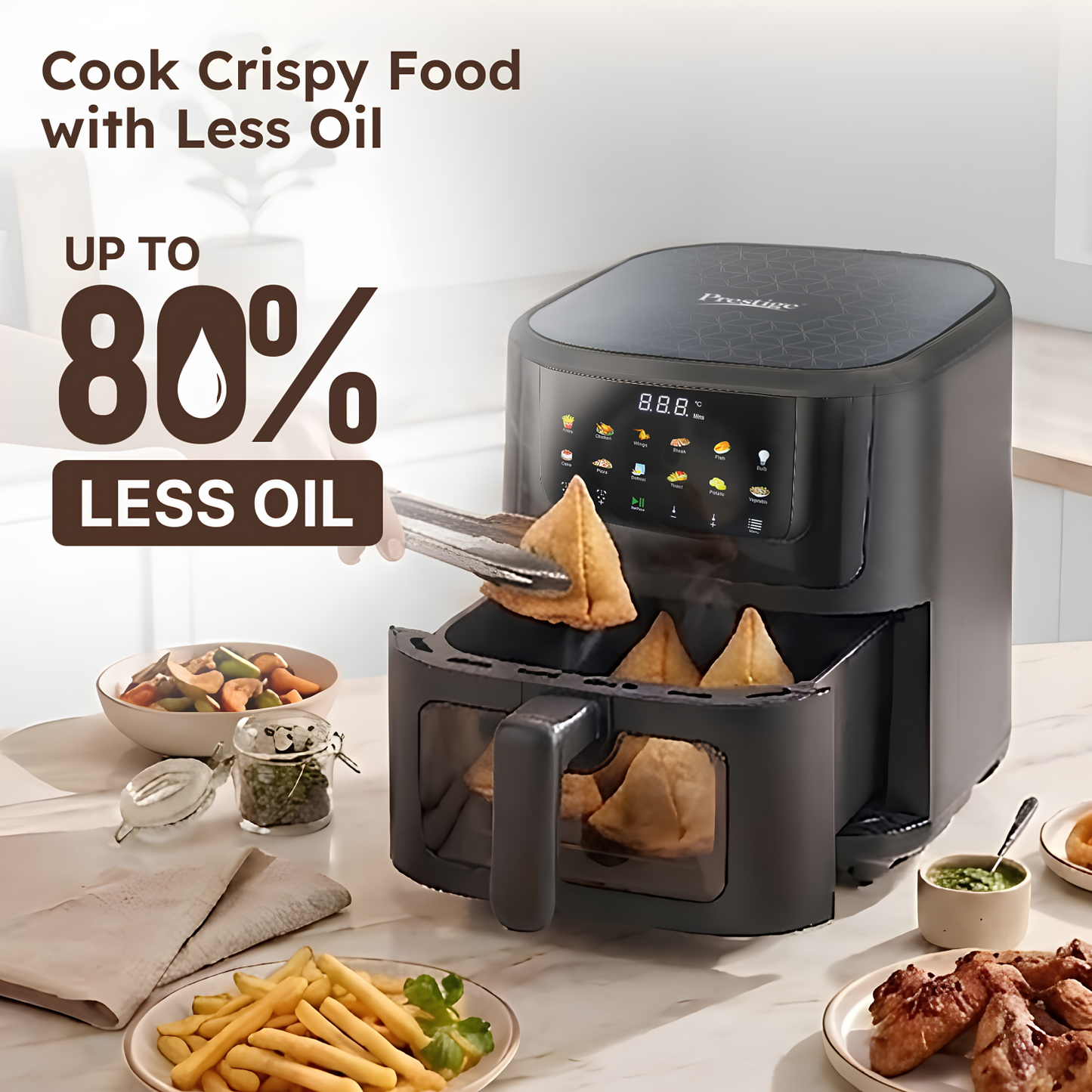 Prestige Crystachef 5.5 L 1350 W Air Fryer Black|11 Pre-set Menu Option | See Through Window|Safety Interlocking | Specially Designed Frying Basket| Up to 80% Less Oil|1 Year Warranty