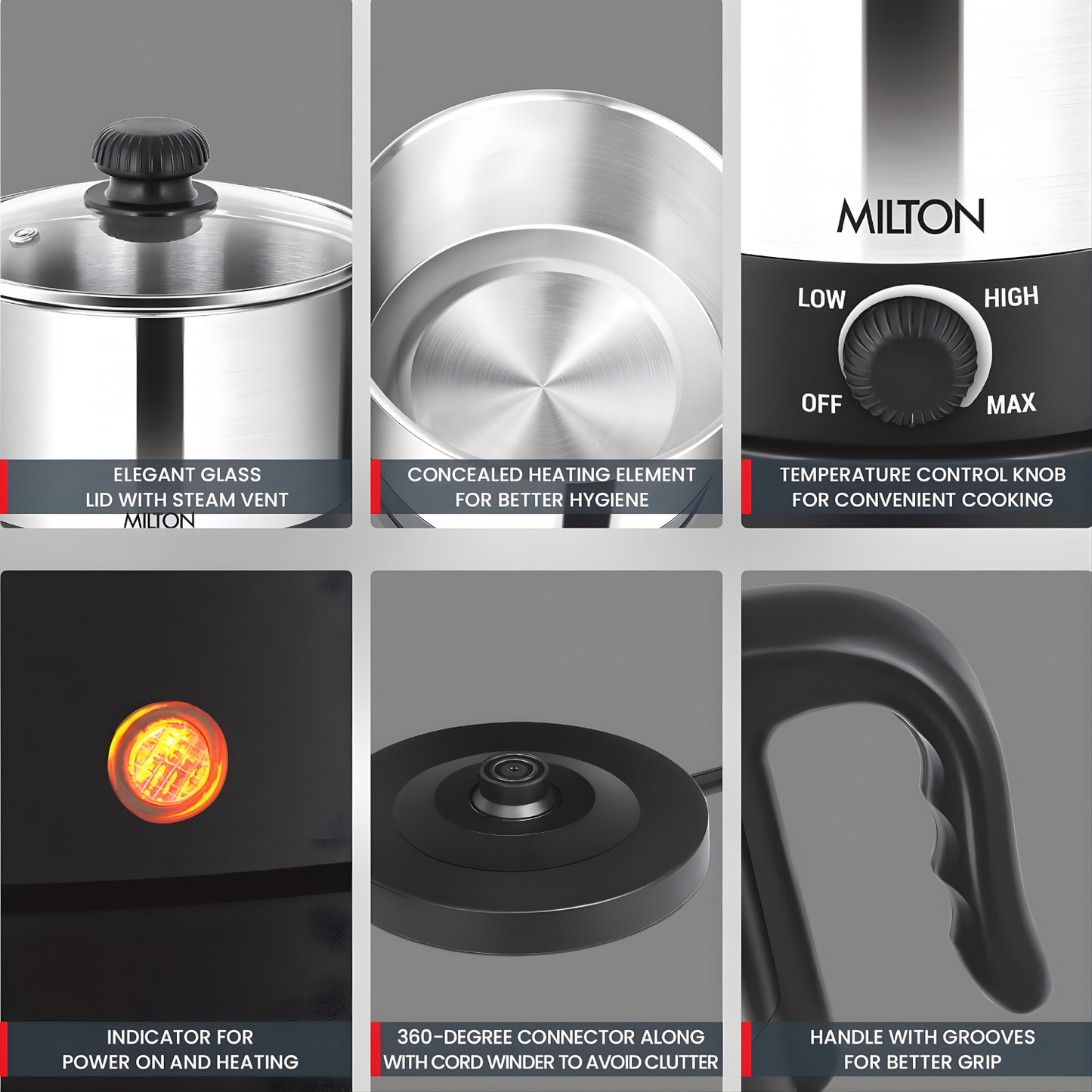 MILTON Insta Cooker Multi-function Electric Kettle, 1.2 Ltr | Multicooker