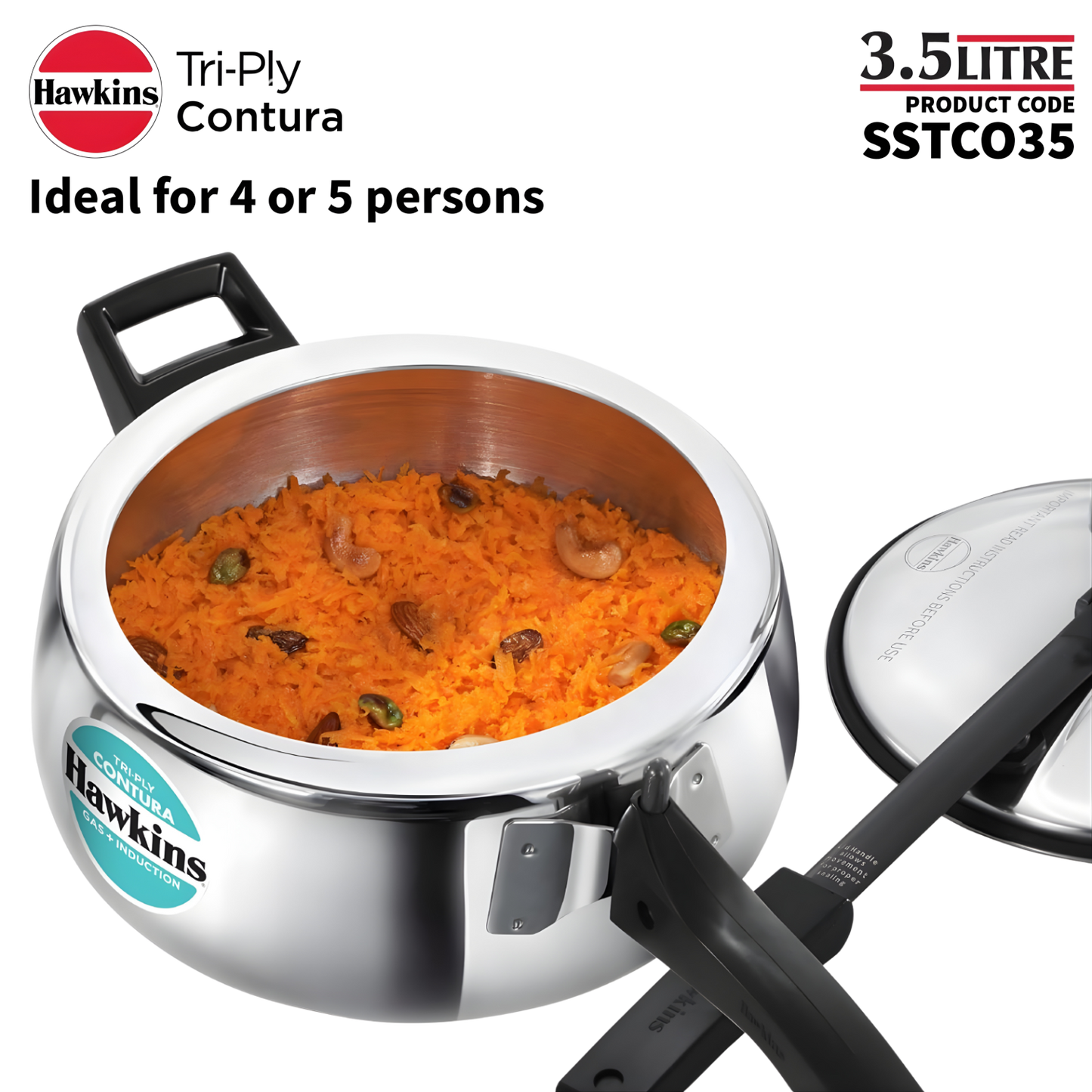 HAWKINS Contura Tri-Ply Stainless Steel 3.5 Litre (SSTCO35) |Induction Compatible