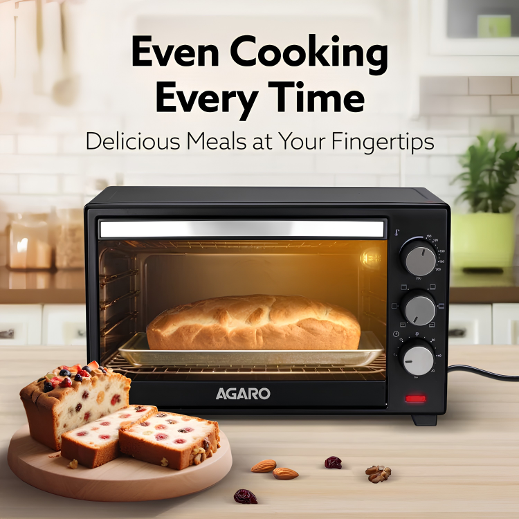 AGARO Marvel Oven Toaster Griller, 25 Littre’s, Motorised Rotisserie, Adjustable Temperature, 5 Heating Modes & Timer, Cake Baking, Roasting, Grilling, OTG (Black)
