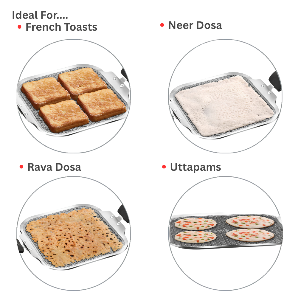 HAWKINS Induction Compatible Triply Shielded Nonstick Square Tava 26 cm | Metal Spatula Safe, Durable Nonstick | (NSST26)