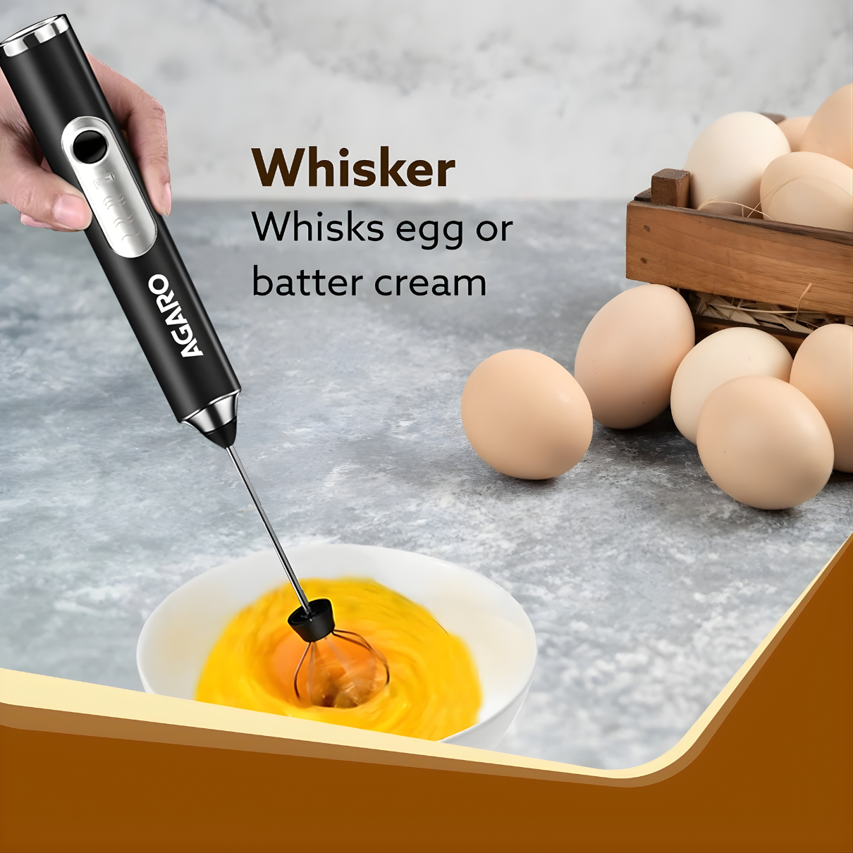 AGARO Royal Milk Frother, 3-Speed Electric Frother for Coffee with Whisk and Frother, Frother Mixer, Stand-up Design, for Cream (Whisk Milk frother), Rechargeable, Stainless Steel
