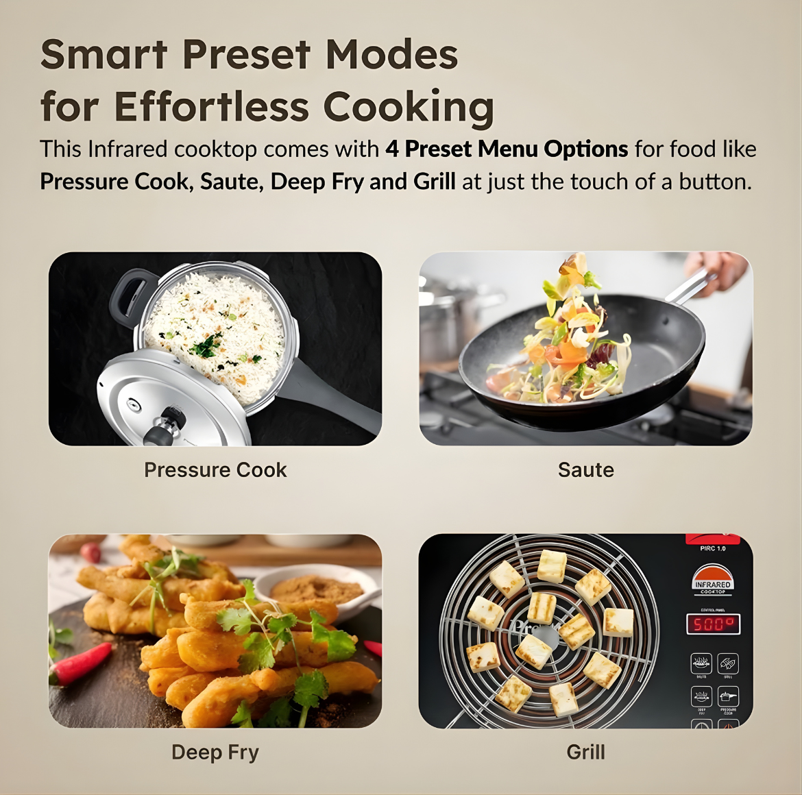 Prestige Infrared Cooktop PIRC 1.0 | 2200-watt heating element, Stainless Steel & Ceramic | Adjustable Temperature Control | Cool Touch Handle | Induction Cooktop Style | 1-Year Warranty