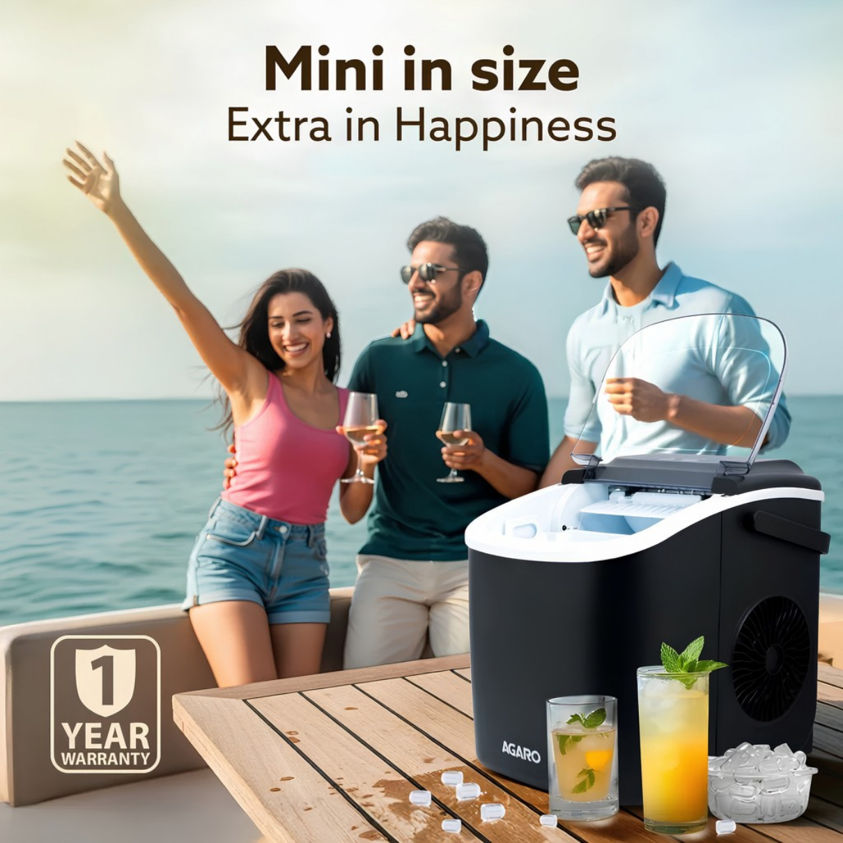 AGARO Marvel Ice Maker | Compact Ice Maker | 1.2 L water Tank | 9 Pcs bullet Ice Cube at a time | Plastic Body