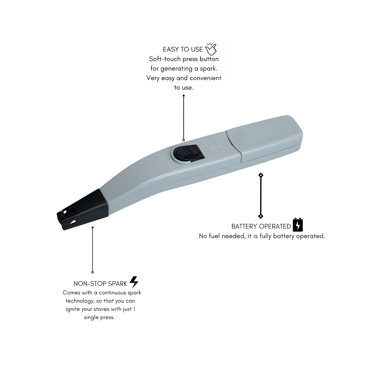 CELLTONE Zoom Electric Gas Lighter For Kitchen Use - Battery Operated Continuous Spark For Gas Stove | 6 Months Warranty