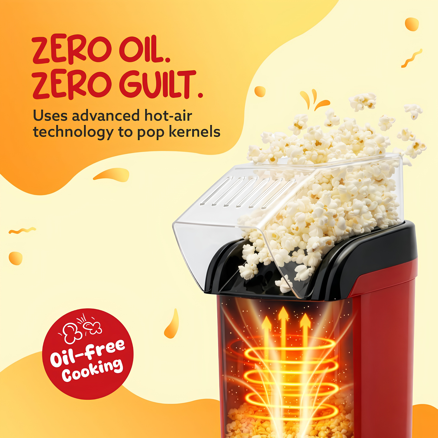 AGARO Delite Electric Popcorn Maker, 1200W Hot Air Popper, Oil-Free Healthy Snacks for Kids in 2 Minutes, 90% Popping Rate, Measuring Cup Included, Family Party, 1 Year Replaceable Warranty