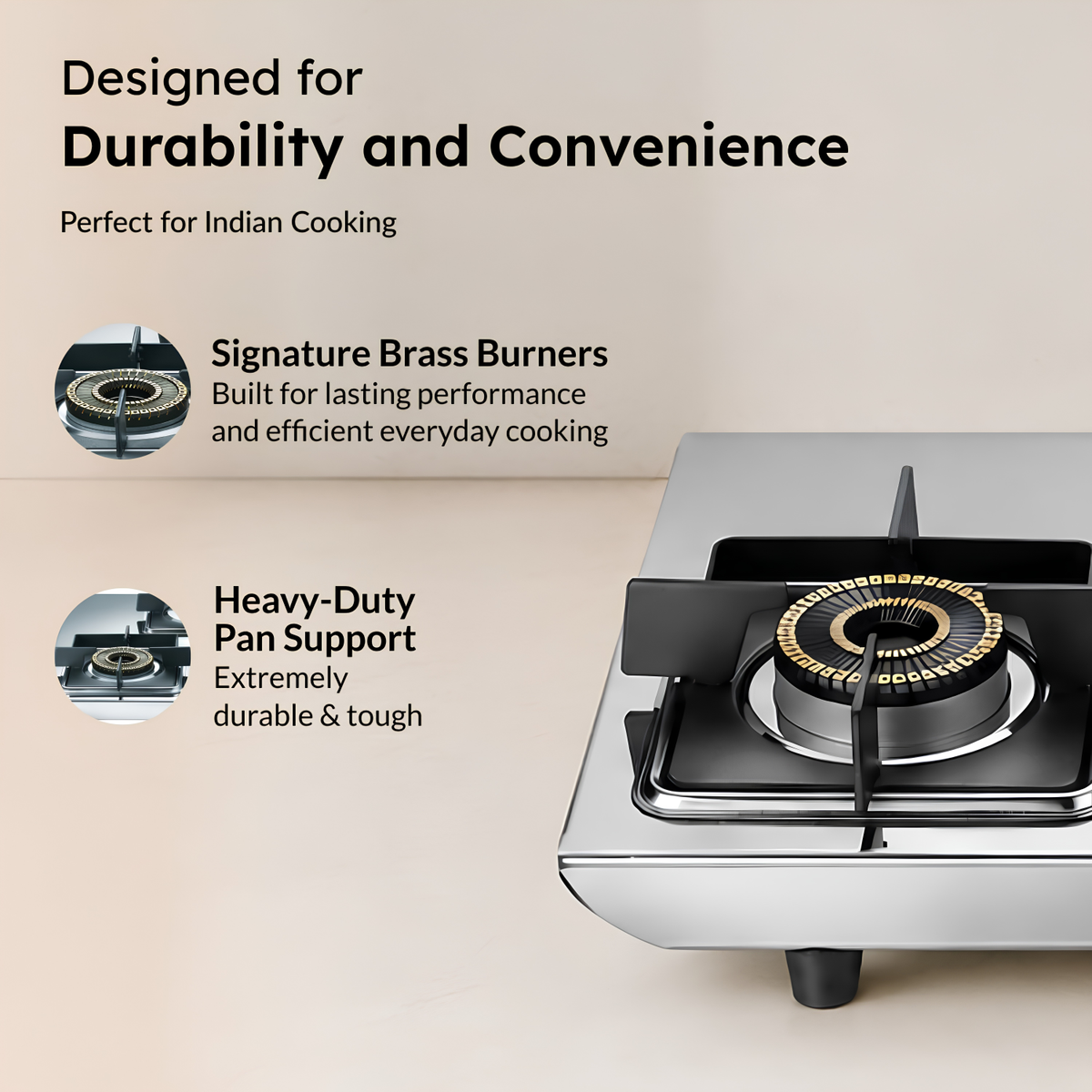 PRESTIGE Valora 03B Premium Heavy Stainless Steel Body L.P. Gas Stove 3 Brass Burners | Wind Guard Pan Support | 360° Revolving Nozzle | Removable Spill Tray