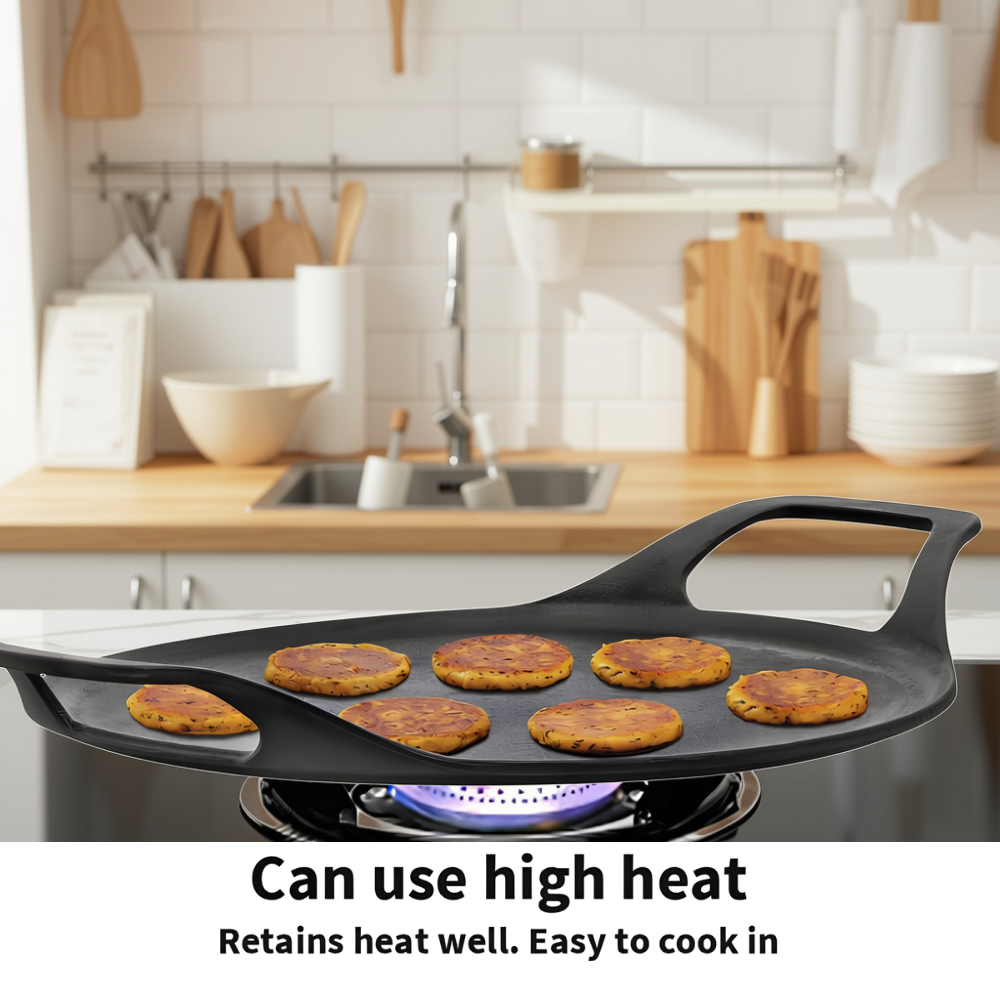 FUTURA By HAWKINS Reinforced Cast Iron Flat Tava 27 cm (CIDT27) | For Dosa, Uttapam, Chila, Tikki | Domestic Gas, Halogen, Ceramic, Induction Cooktop Compatible