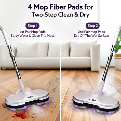 AGARO Regency Electric Spin Mop for Floor Cleaning, Floor Mopping, Automatic Wet Mopper, Cordless, Adjustable Handle, Water Sprayer, Lightweight, For Hardwood, Tile & Laminate Floors, Home, Kitchen & Office use