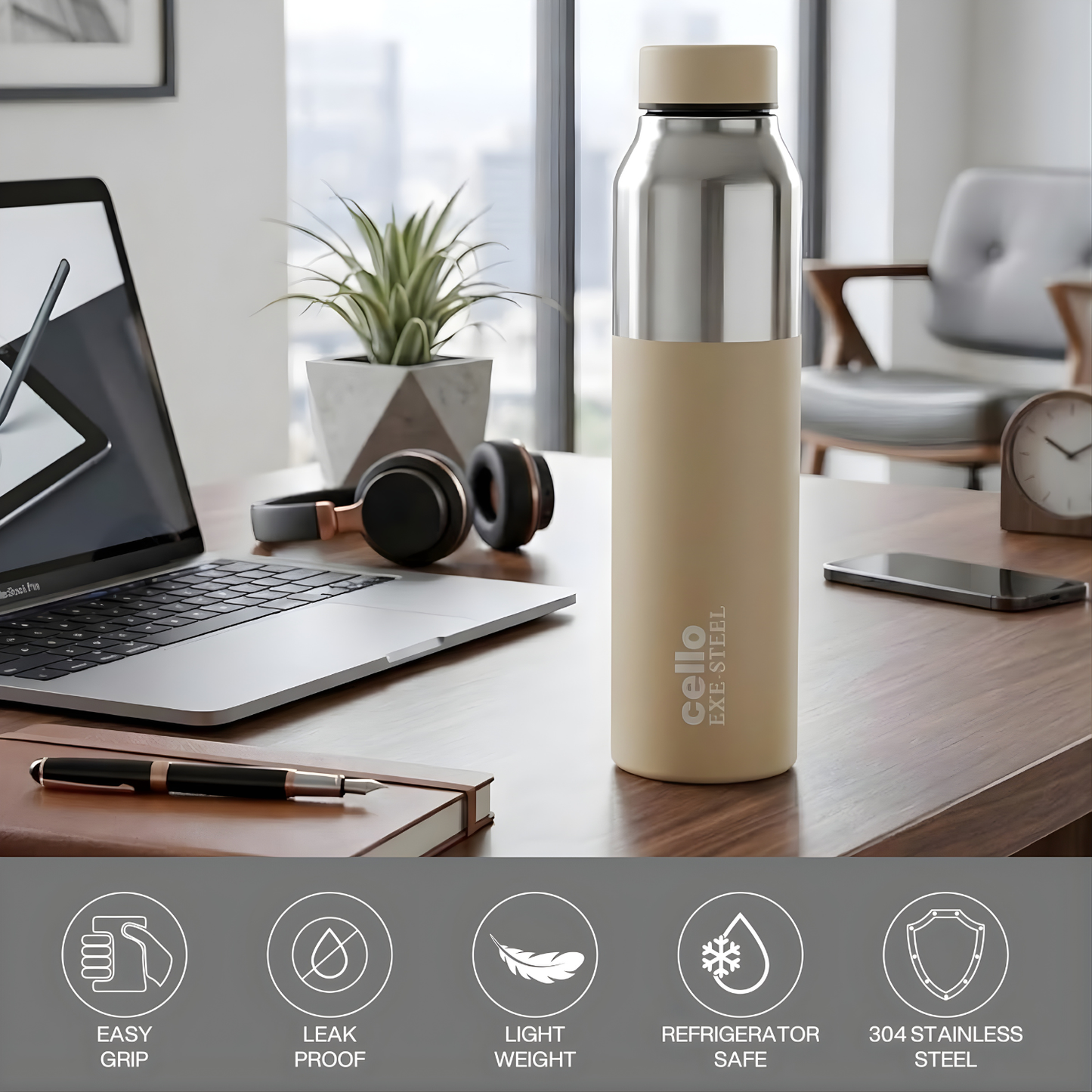 CELLO Arctic Stainless Steel Water Bottle for Office, Fridge & Daily Use | 1000 ML
