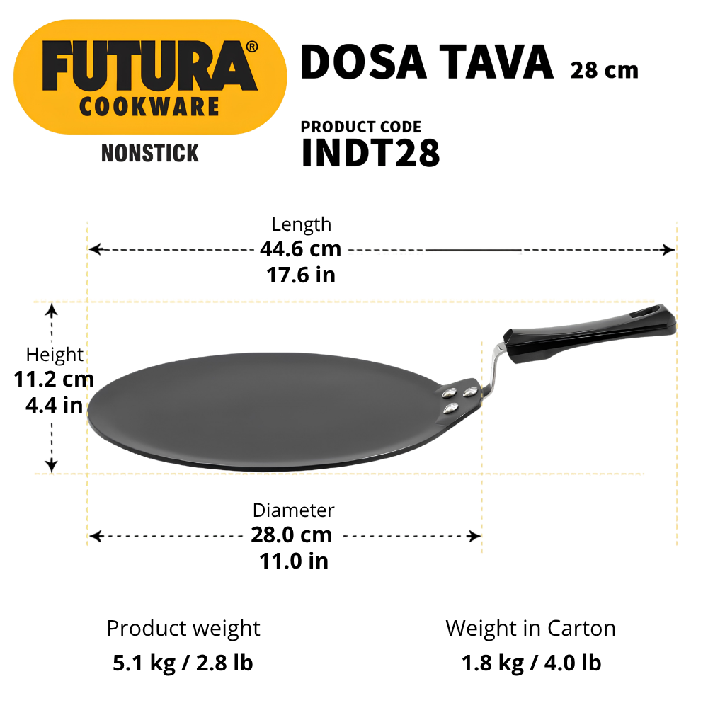 FUTURA Hawkins 28 cm Dosa Tava, Non Stick Flat Dosa Tawa, Gas, Induction Cooktop Compatible, (INDT28)
