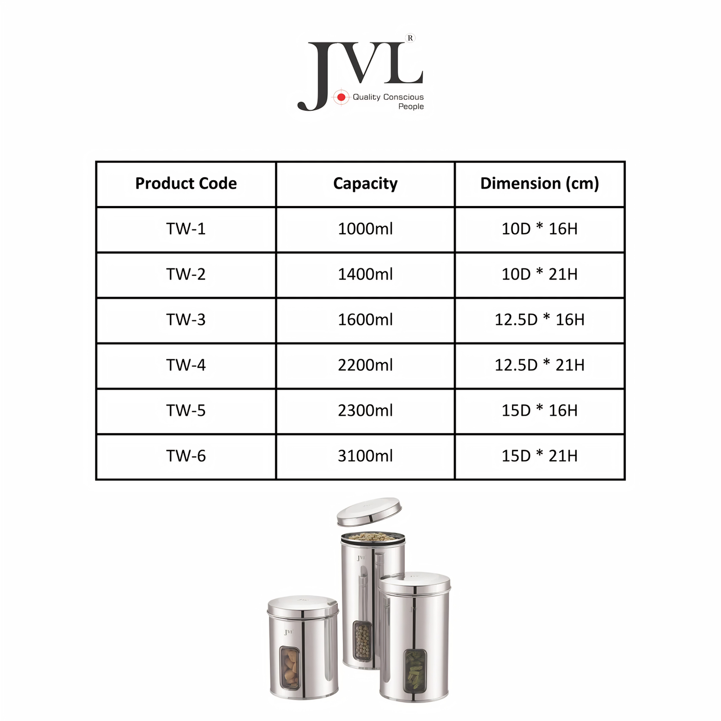 JVL Premium Stainless Steel Trendy Window Canister | Kitchen & General Storage