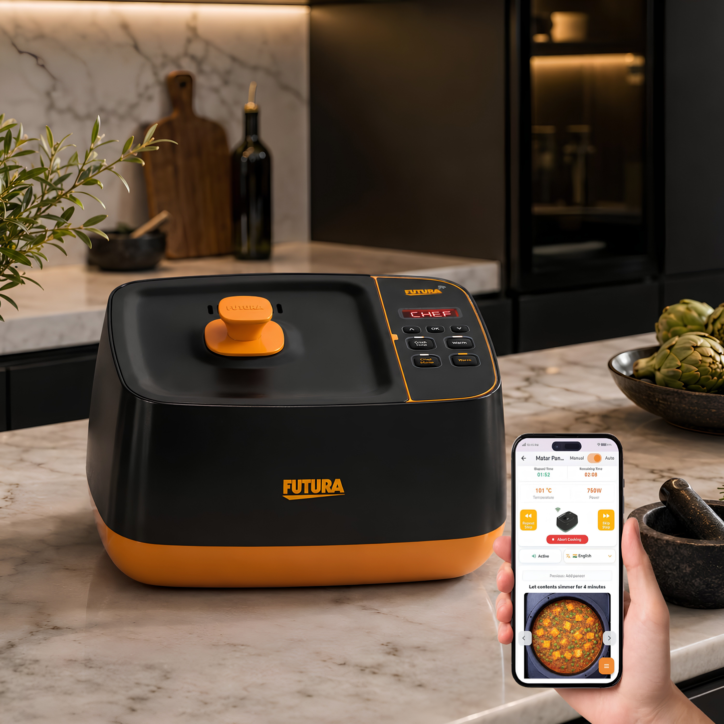 Hawkins Futura Smart Pot with Smart App, 2 Litre Smart Electric Cooker | Wi-Fi App Control | Automatic Rice Cooking | Slow Cooking, Sauté, Fry, Steam & Warm Functions | 100+ Guided Recipes | Portable Table-Top Cooker | Black (FSP1W)
