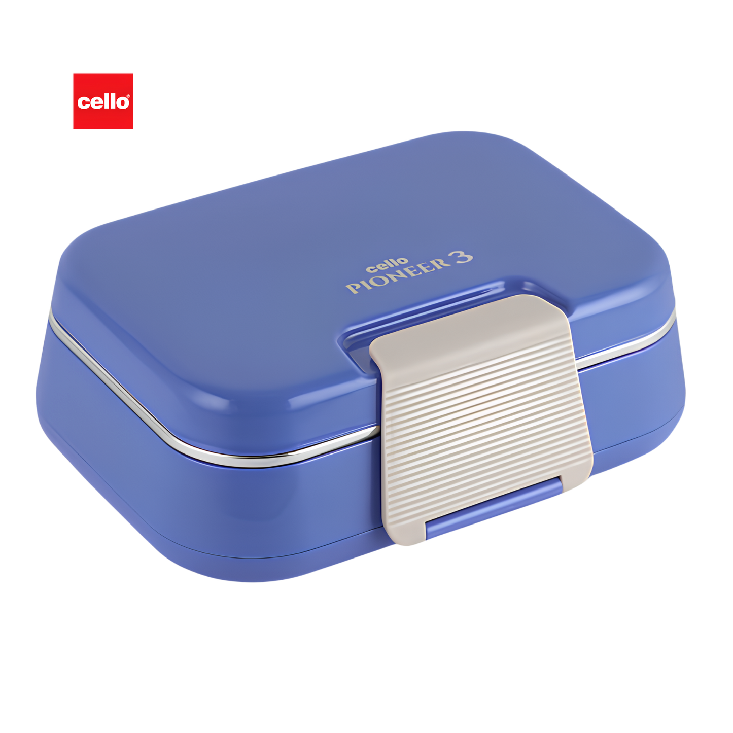 CELLO Pioneer Inner Steel Insulated Lunch Box with Fork & Spoon,  | Food Grade 3 Inner Steel Compartment, Leak Proof Sturdy Clip Lock Tiffin Box | Insulated Lunch Box For School Kids, Office Use