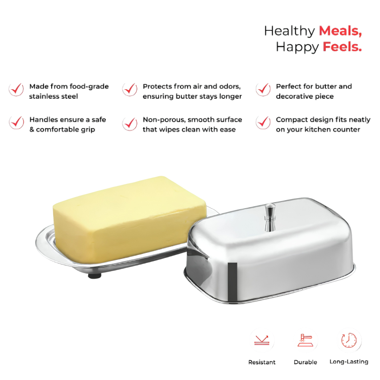JVL Premium Stainless Steel Butter Dish | Mirror Polish | Hygenic
