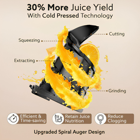 AGARO Regal Cold Press Slow Juicer, 250 Watt DC Motor, Easy Assembly & Cleaning, Auto Reverse, Advanced Safety Lock, Fruit & Vegetable Juicer & Nut Milk, Stainless Steel Filter, BPA Free Plastic
