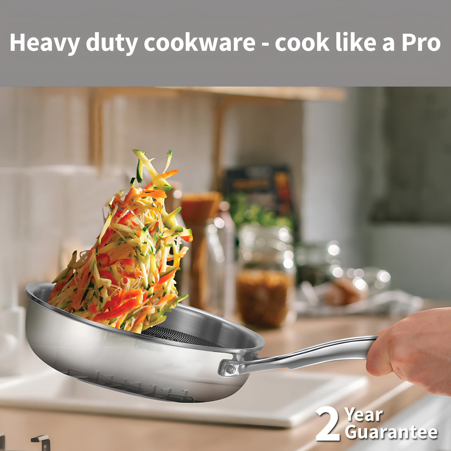 HAWKINS 18 cm Tri-ply Shielded Stainless Steel Non-Stick Pro Frying Pan | Induction & Gas Compatible | Even Heating | with Glass Lid | Silver (PSNF18G)