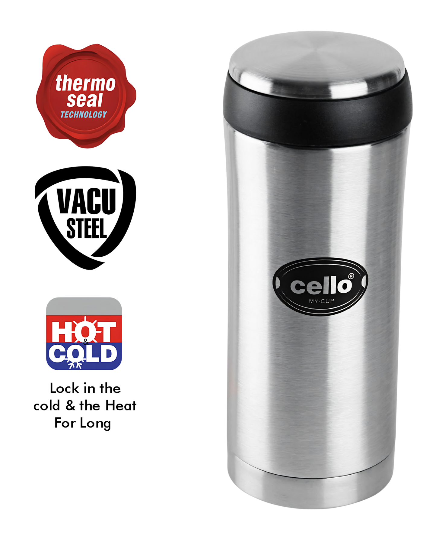 CELLO My Cup Vacuum Insulated Travel Mug | Double Wall Vacuum Insulated | For Hot & Cold Beverages | 350 ML