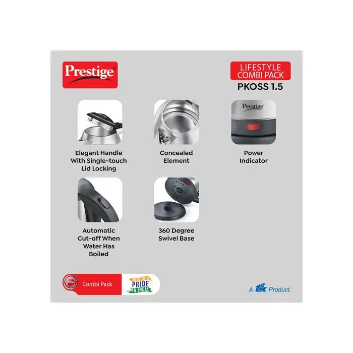 Prestige Electric Kettle - 2 Liter - Silver And Black : Prestige