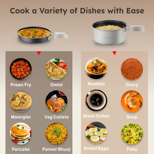PRESTIGE Electric Omnipot | 1000W Electric Cooking Pan & Fry Pan with Lid | Steam Vent | Temperature Control Slider | Cool-Touch Foldable Handles | Detachable Power Cord | Compact Design | 1Year Warranty | Travel Accessories