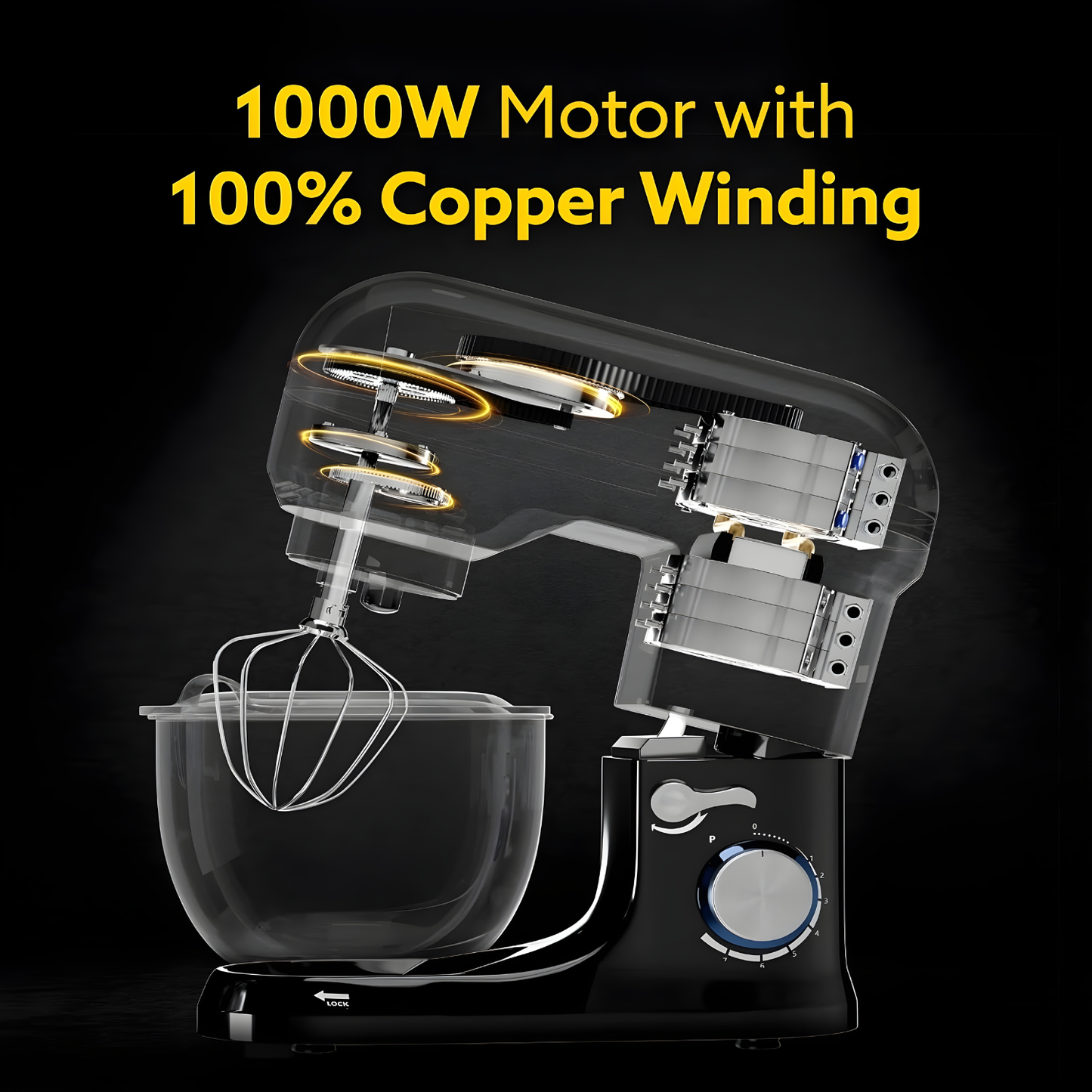 AGARO Royal Stand Mixer 1000W with 5L SS Bowl and 8 Speed Setting I Includes Whisking Cone | Mixing Beater & Dough Maker | 2 Years Warranty