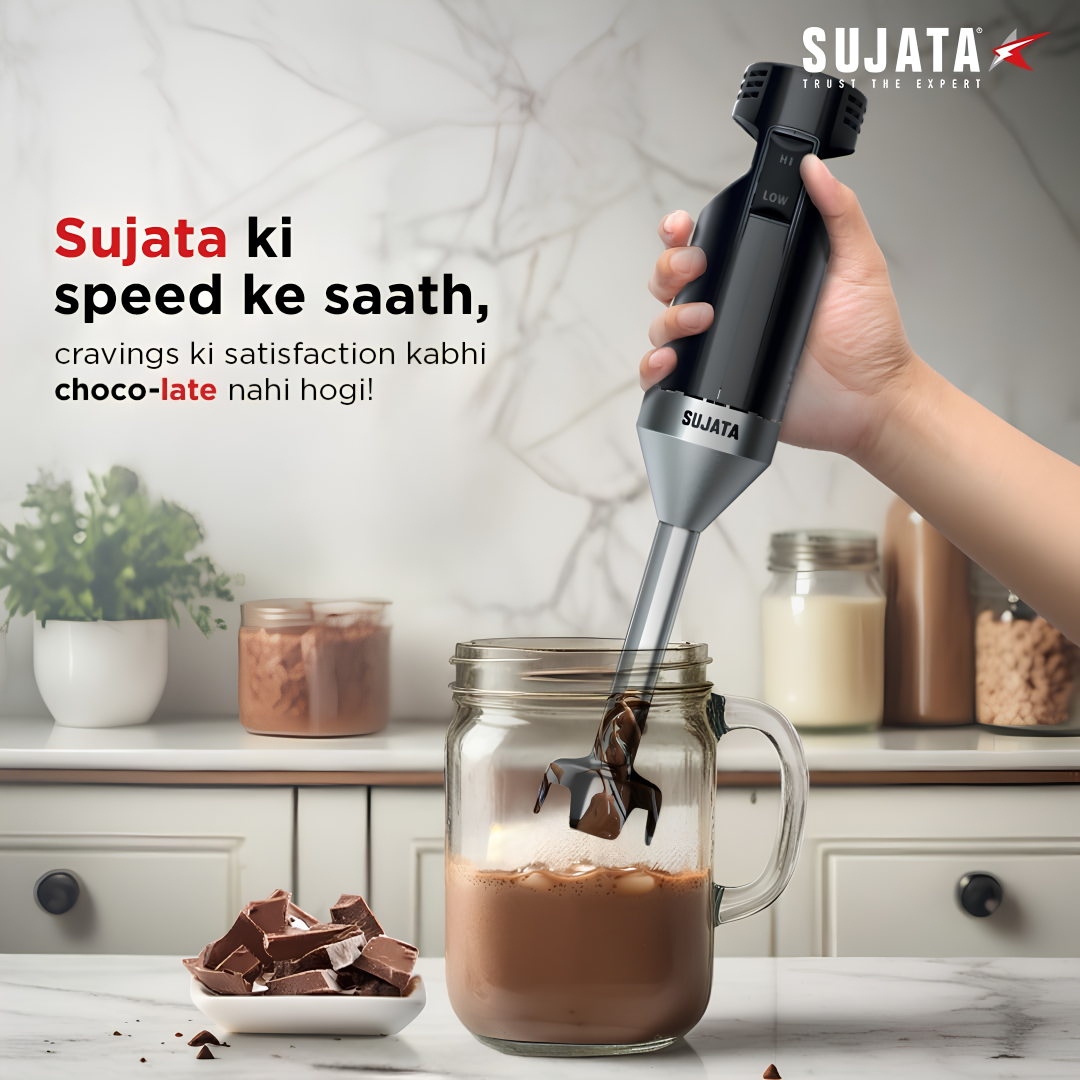 SUJATA Blendcraft Hand Blender|180 Watts Motor|18000 RPM|2 Speed Toggle Action Switch|Super Quick Blending| (Black)