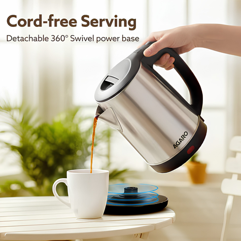 AGARO Sonnet Electric Kettle, 1.5 Ltr | 1500W | Stainless Steel Body | Quick Boil For Making Black Tea & Black Coffee | Auto Shut Off | Cool Touch Handle