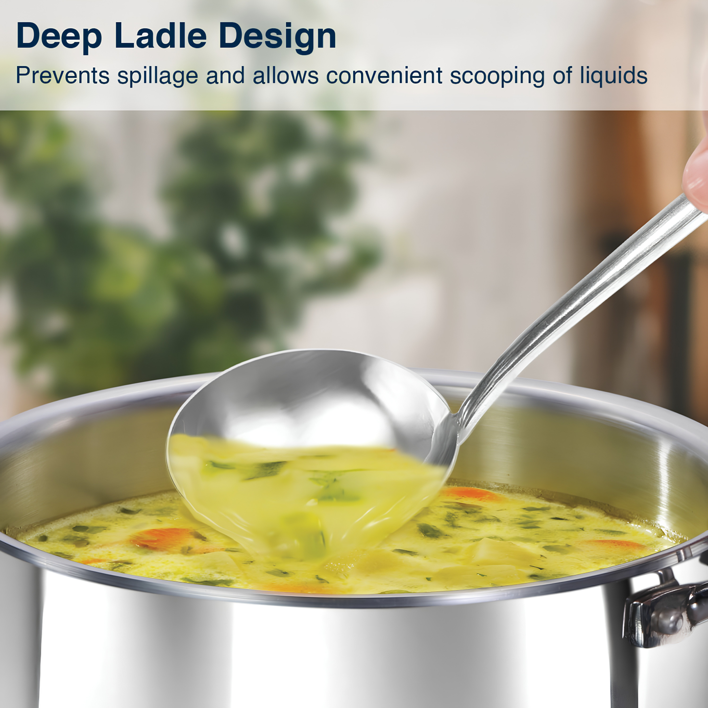 HAWKINS Food-Grade Stainless Steel 80 ml Deep Ladle | Thick Durable One-Piece Design | Long Handle | Hanging Loop | for Serving Dal, Curry & Soup | Karchhi | Pali | Silver (SSPTDL)