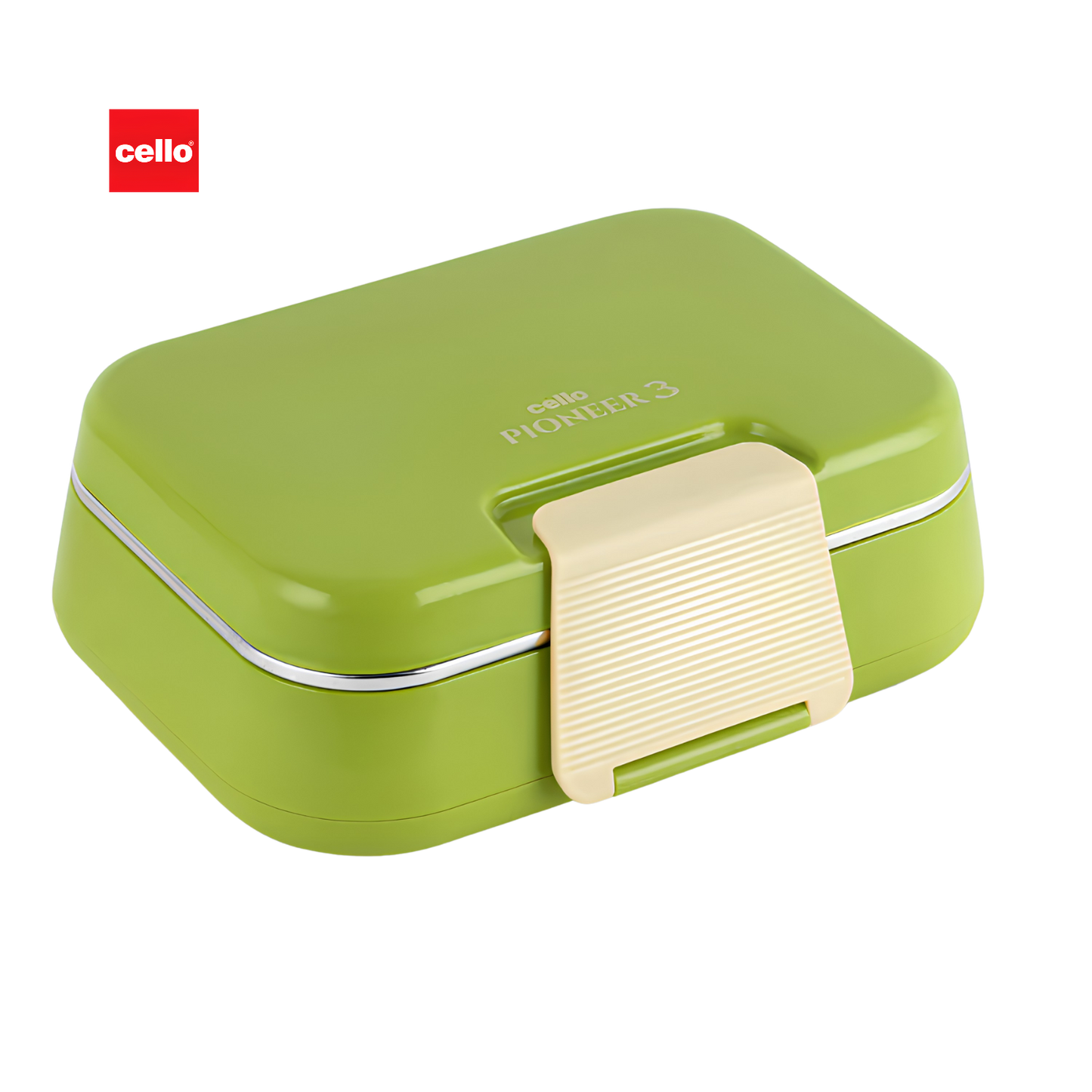 CELLO Pioneer Inner Steel Insulated Lunch Box with Fork & Spoon,  | Food Grade 3 Inner Steel Compartment, Leak Proof Sturdy Clip Lock Tiffin Box | Insulated Lunch Box For School Kids, Office Use