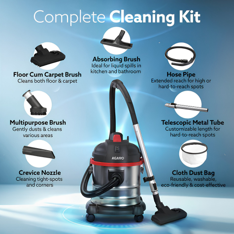 AGARO ACE Wet & Dry Vacuum Cleaner 1600 W | 21 Ltres Capacity | 21.5 kPa Suction Power | For Home & Office