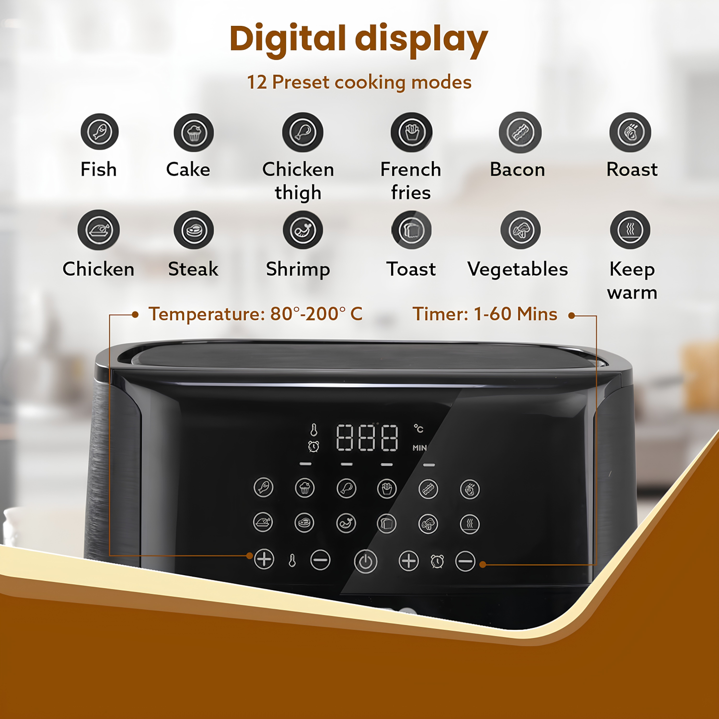 AGARO Digital Air Fryer, 6.5 Ltr | 12 Preset Cooking Modes | 360 Degrees Air Circulation With Variable Temperature Settings | Frying, Grilling, Toasting, Roasting, 1800 W, Black.