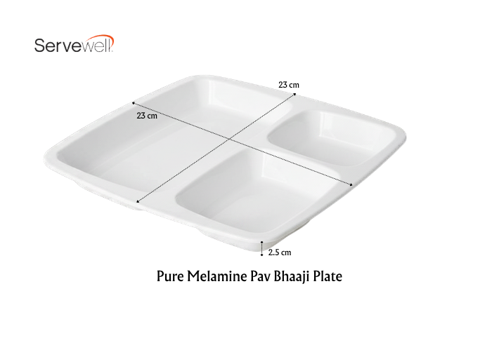 SERVEWELL Melamine Pav Bhaji Plate | Snack Plate | Set of 6 | White | Glossy