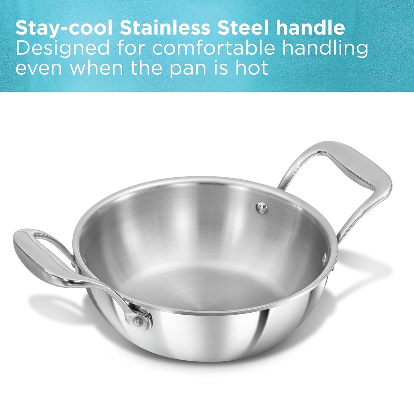 HAWKINS Pro Deep-Fry Pan | Triply Stainless Steel Kadhai with Steel Handles and Steel Lid | Silver