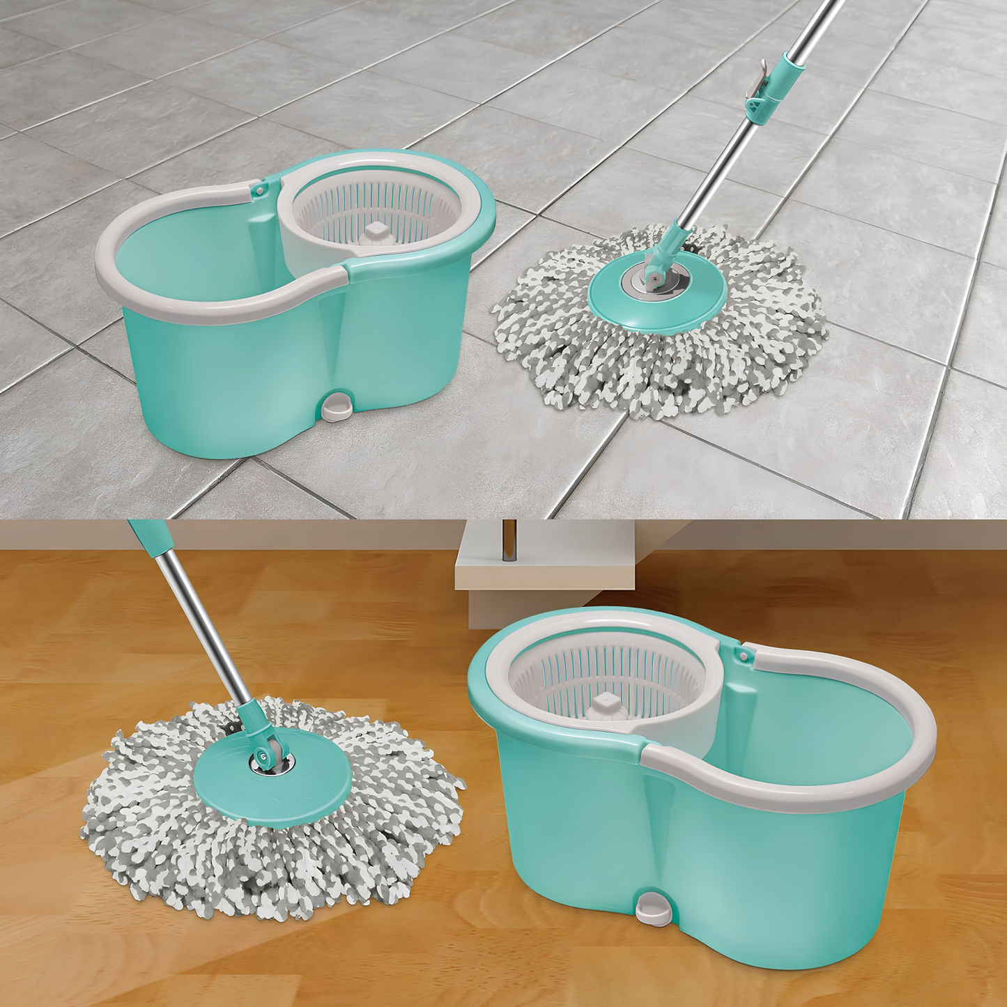Spotzero By Milton Smart Spin Mop with Bucket, Floor Mop (Aqua Green, Two Refills)