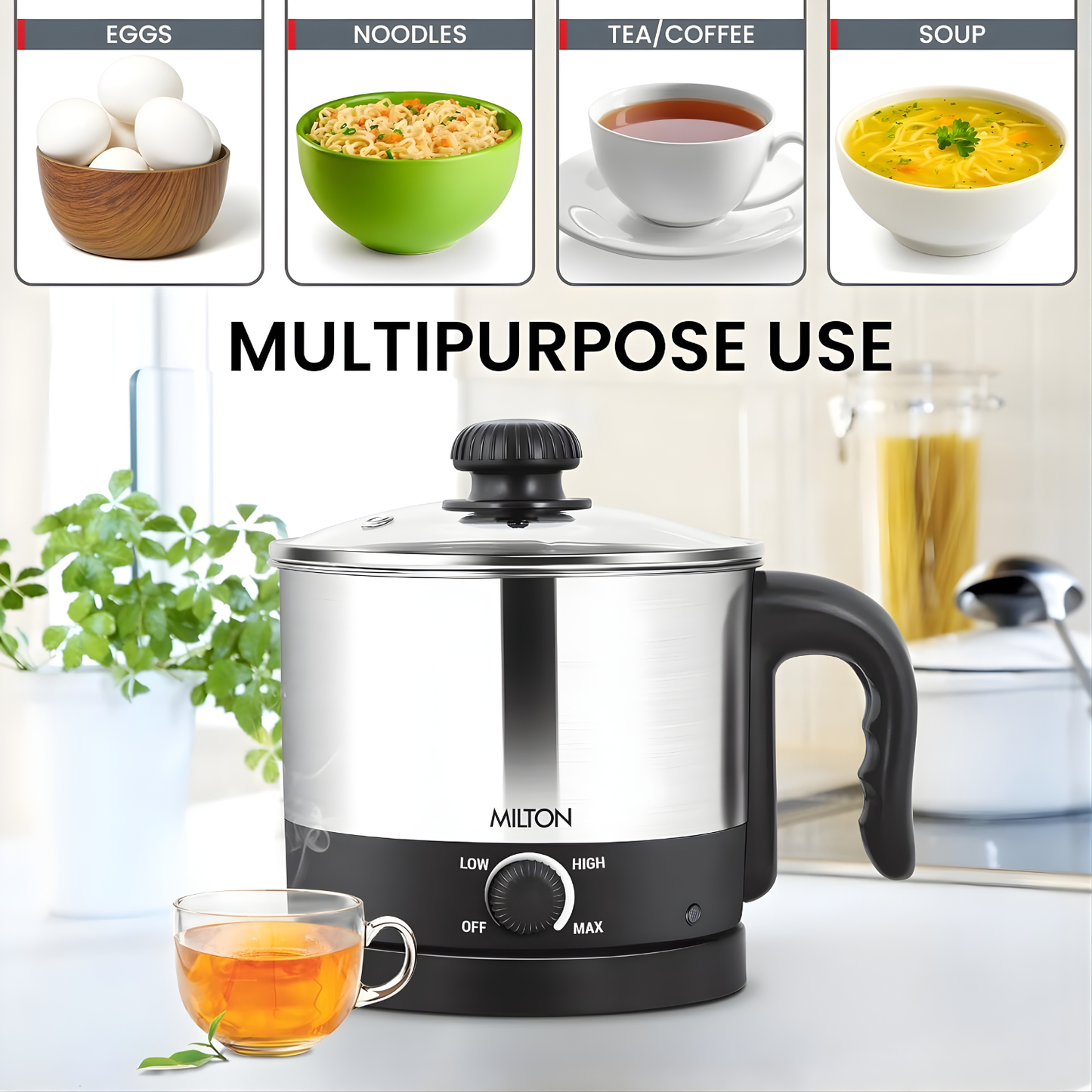 MILTON Insta Cooker Multi-function Electric Kettle, 1.2 Ltr | Multicooker