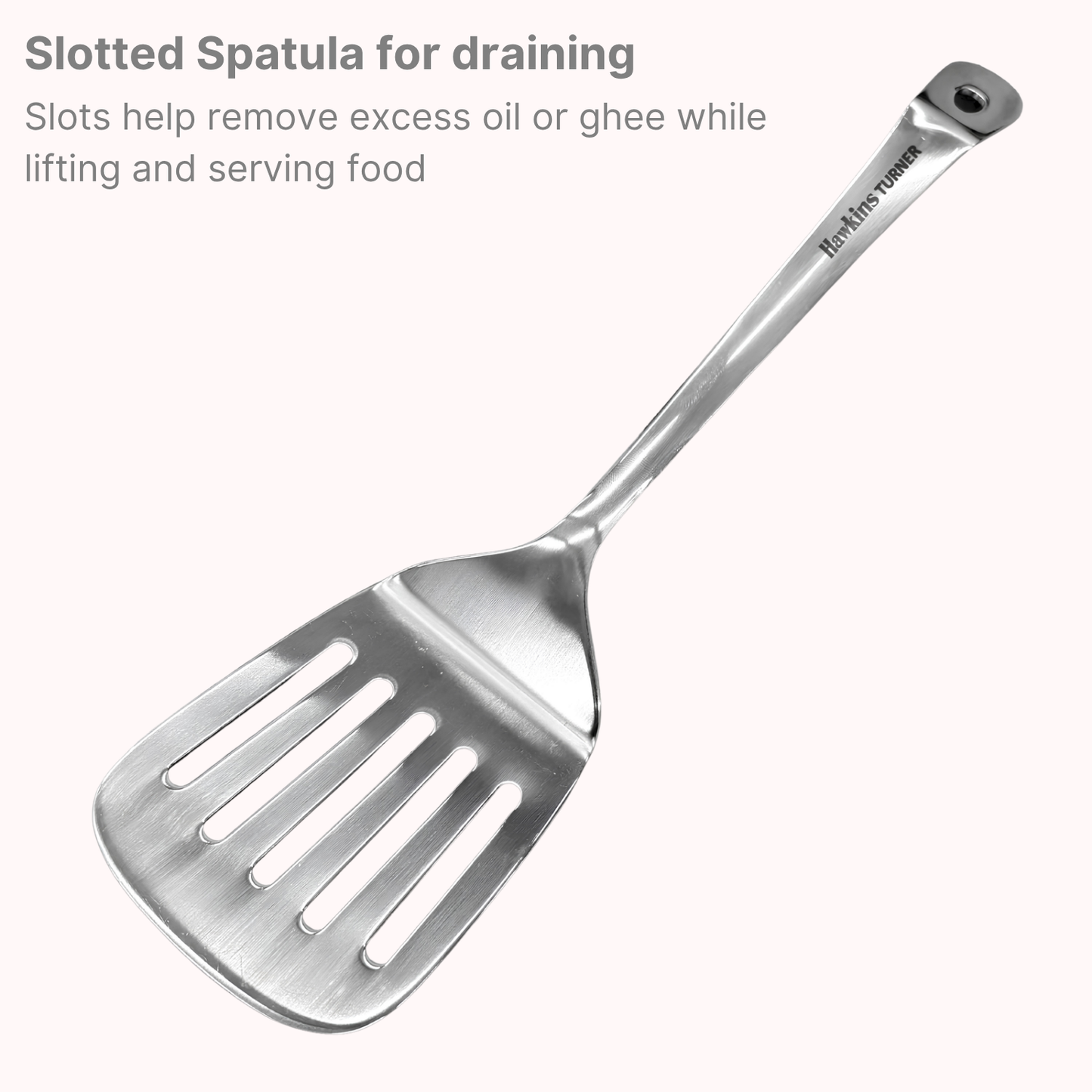 HAWKINS Food-grade Stainless Steel Turner for Dosa, Roti, Omlette, Paranthas, Pav Bhaji | Slotted Spatula, Ladle, Palta | Perfect for Flipping, Stirring, Stir-Frying, Draining (SSPTT)