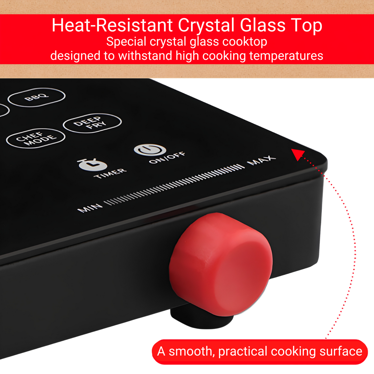 HAWKINS Infrared Cooktop 2200 W | Cook With Any Pot, Any Pan | Crystal Glass Top | Touch Controls with Rotary Knob | Black (HIR1)