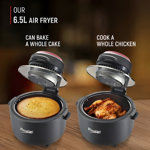 Prestige Multi-Chef All-in-One Air Fryer | 80% less Oil Consumption | 6.5 Ltr Capacity | 1200 Watts Power | Fry, Toast, Grill | See Through Lid | Advance Digital Display | Even Heat Distribution | Black
