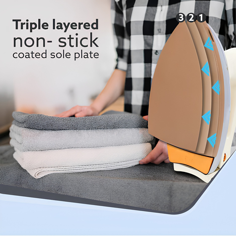 AGARO Regency Triple Layered Heavy Weight Electric Dry Iron, 1000W, Non- Stick Coated Heavy Sole Plate, Fast Heating, Removes Wrinkle, Creases