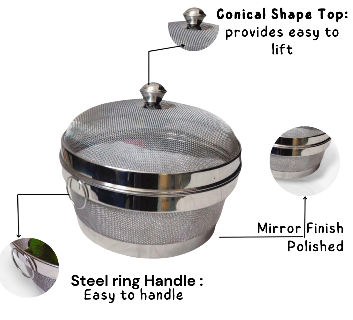 JAI BABA JI Fruits & Vegetables Basket | Stainless Steel Mesh | Draining Strainer | Mirror Polish | Dishwasher Safe