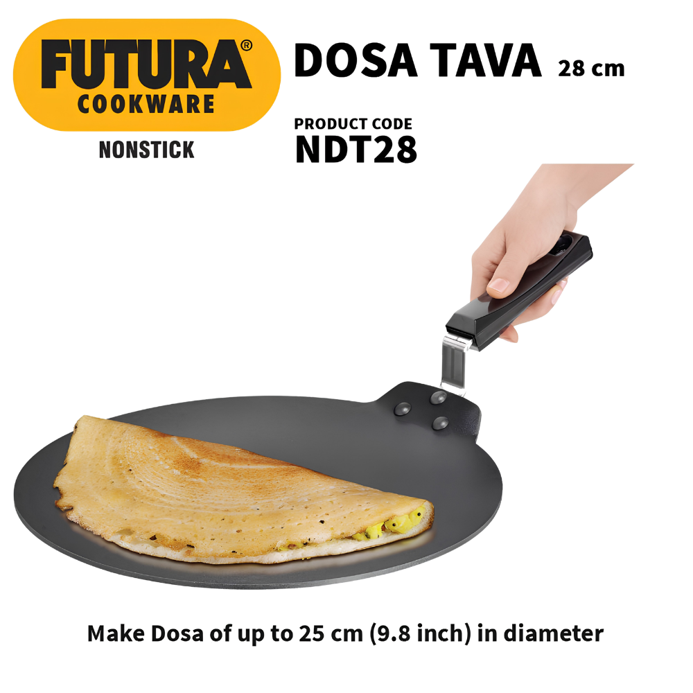 FUTURA By HAWKINS Nonstick Flat Dosa Tava | Thickness 4.88 mm | Black | NDT Series | Works on Domestic Gas, Halogen, Electric Cooktops