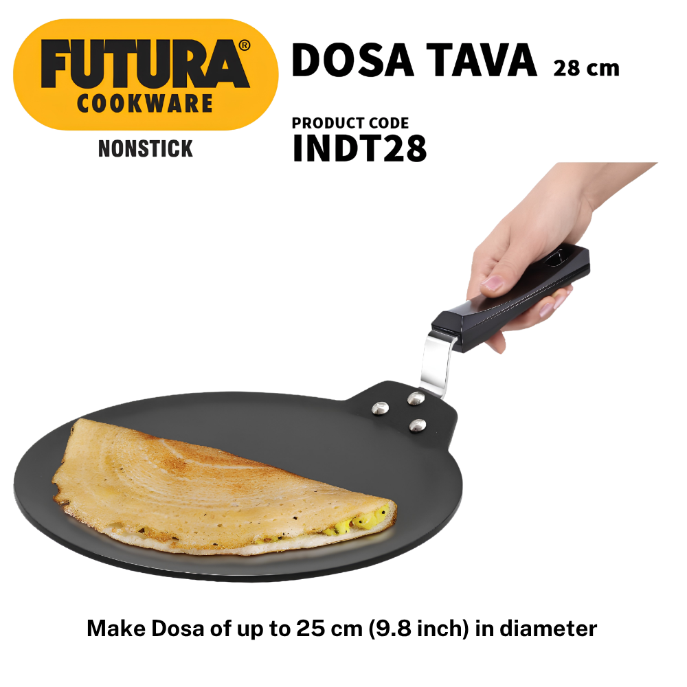 FUTURA Hawkins 28 cm Dosa Tava, Non Stick Flat Dosa Tawa, Gas, Induction Cooktop Compatible, (INDT28)