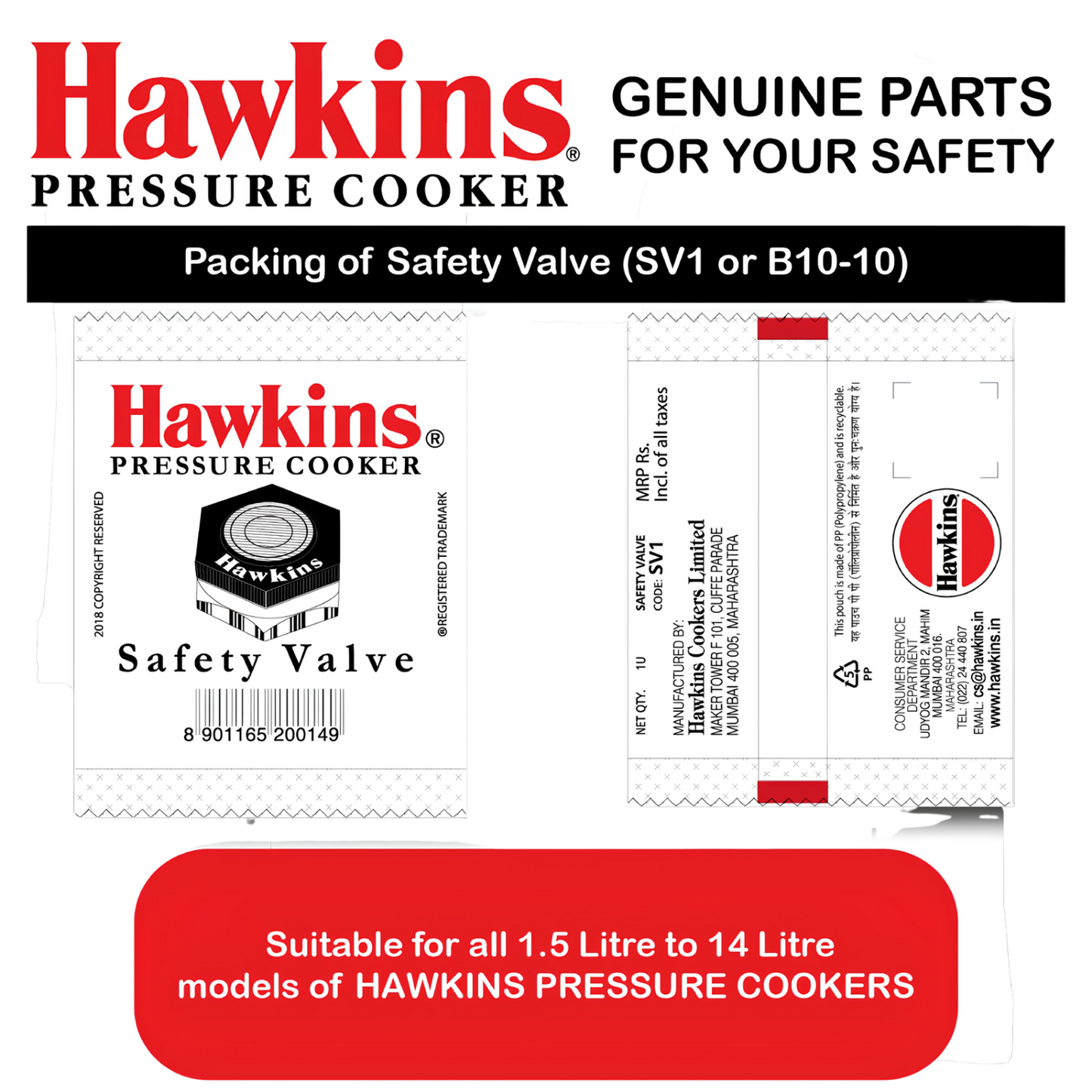 HAWKINS Aluminium Safety Valve For All Hawkins Pressure Cookers From 1.5 Litre To 14 Litre (SV) | Hawkins Genuine Spare Parts