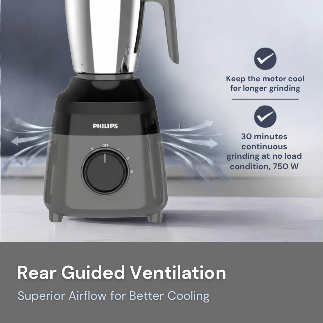 PHILIPS HR7000/00, 750 Watt 3 Jars Mixer Grinder | 21000 RPM, OptiGrind Motor Technology, Grey and Black