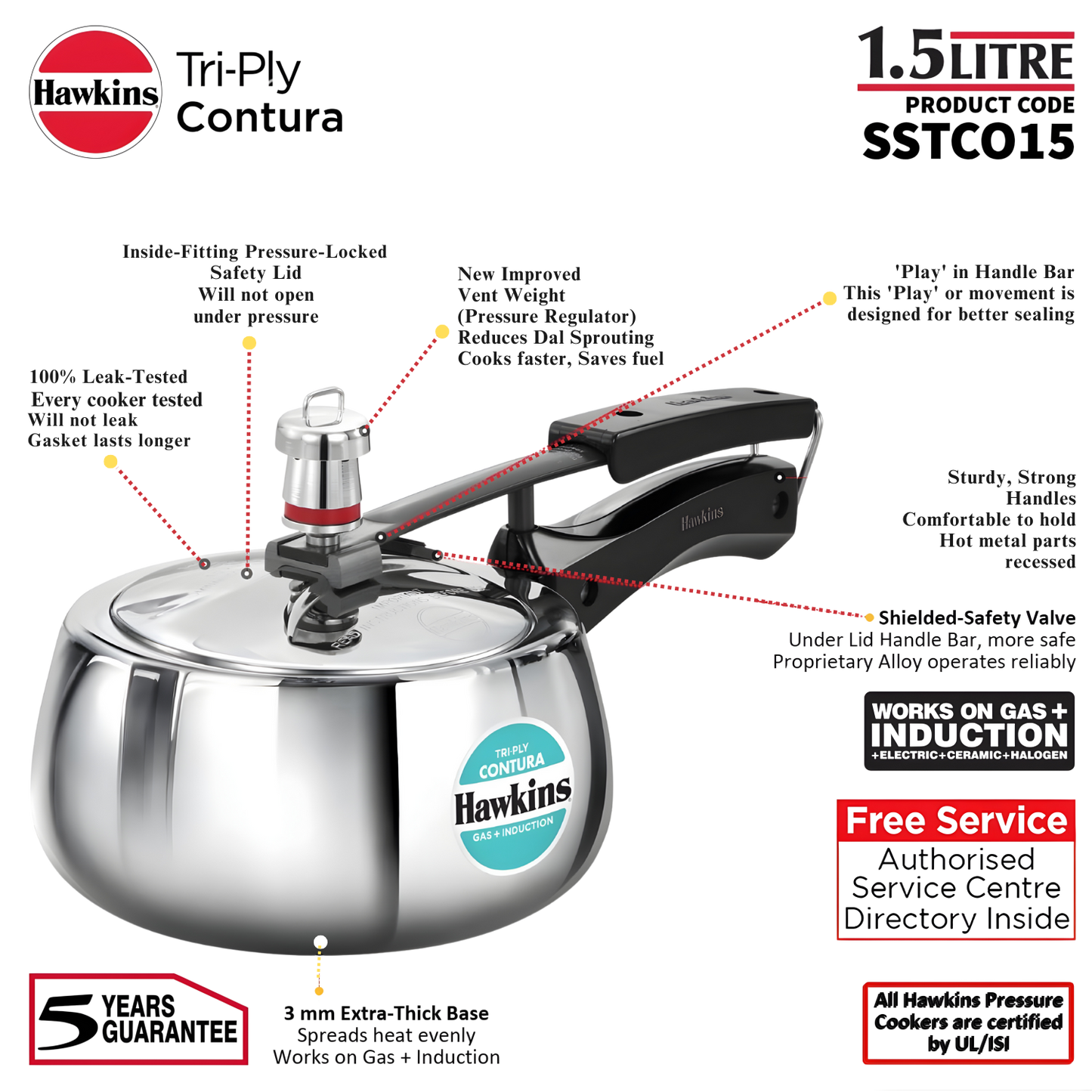 HAWKINS Contura Tri-Ply Stainless Steel 3.5 Litre (SSTCO35) |Induction Compatible