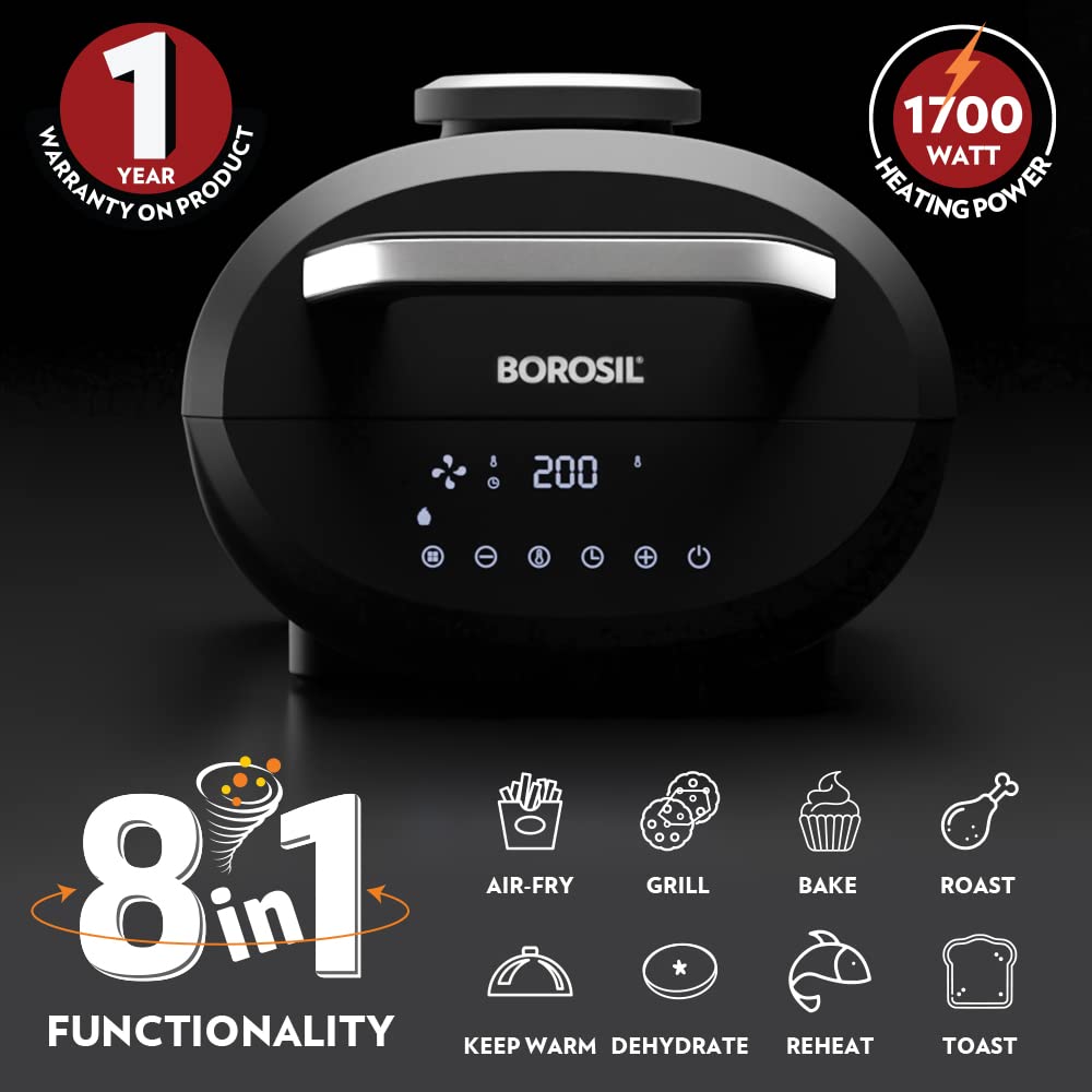 Borosil Best Digi Air-fryer, Top Load Air Fryer, Large Capacity, 8 Pre-Set Menus, 8 in 1 Functionality, 6.1 Ltr - Premium Air Fryer from Borosil - Just Rs. 9793! Shop now at Surana Sons