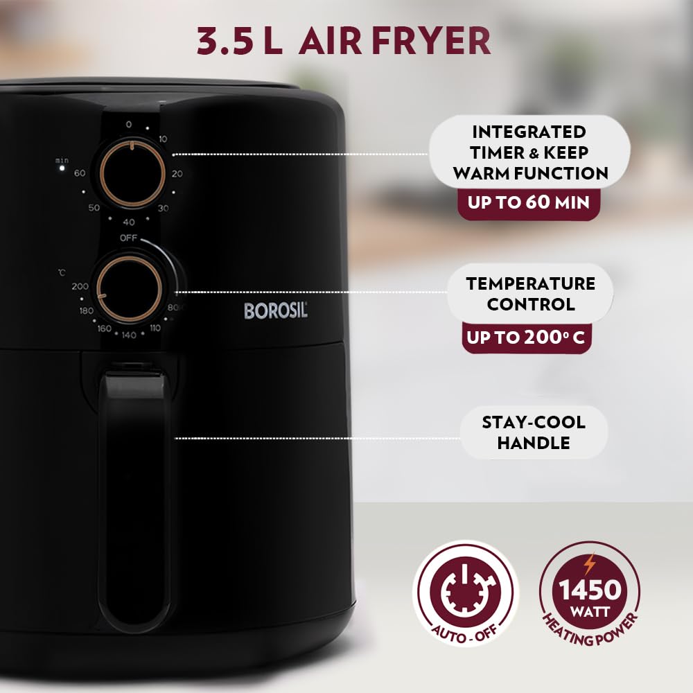 BOROSIL Best Air Fryer, 3.5 Ltr | 1450 Watt