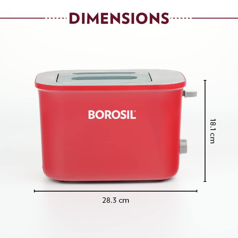 BOROSIL Krispy 2 Slice Pop-up Toaster, Red