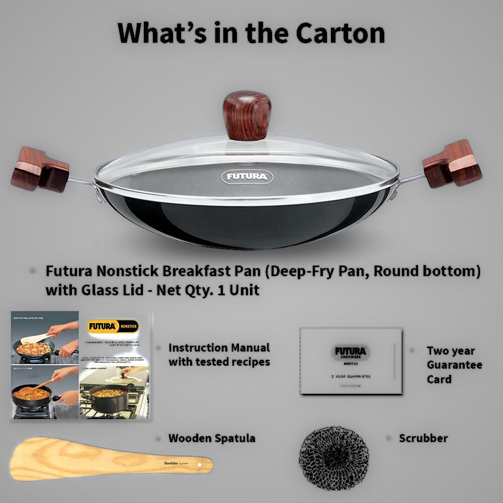 Hawkins FUTURA 0.9 Litre Nonstick Breakfast Pan with Glass Lid, Appachatty, Black (NBFP09G) - Premium Nonstick pan kadhai from Hawkins Futura - Just Rs. 1071! Shop now at Surana Sons